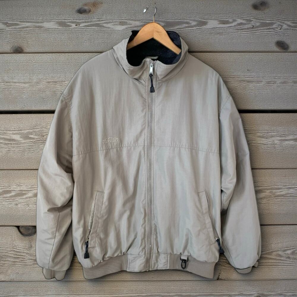 Vintage 90s WHITE SIERRA Men's Full Zip Bomber Jacket Gray Fleece Lined Outdoor